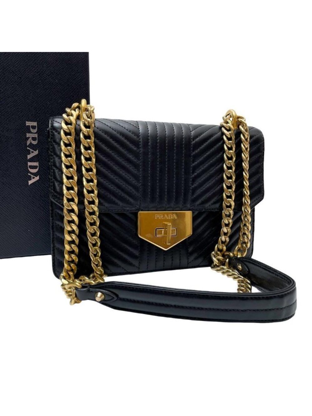 Prada Leather Chain Shoulder Bag Black